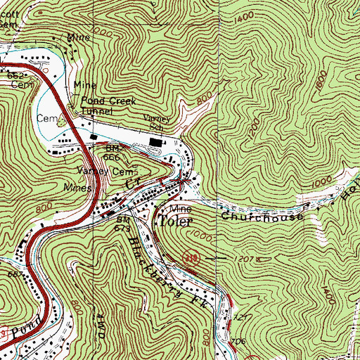 Topographic Map of Toler, KY