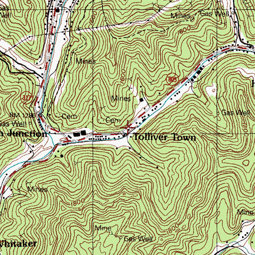 Topographic Map of Tolliver Town, KY