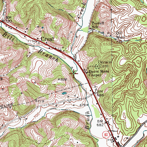 Topographic Map of Tom Bill Branch, KY