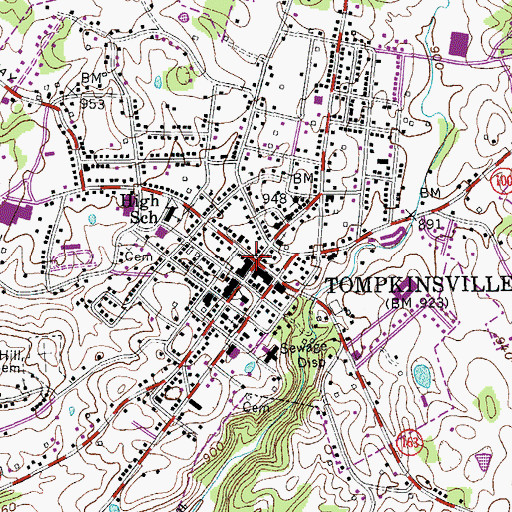 Topographic Map of Tompkinsville, KY