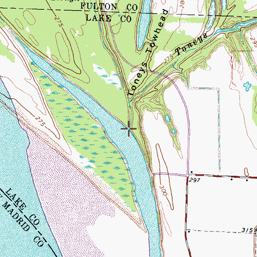Topographic Map of Toneys Chute, TN