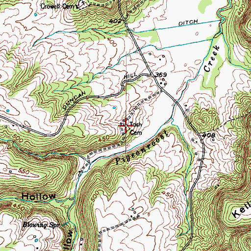 Topographic Map of Tosh Cemetery, KY