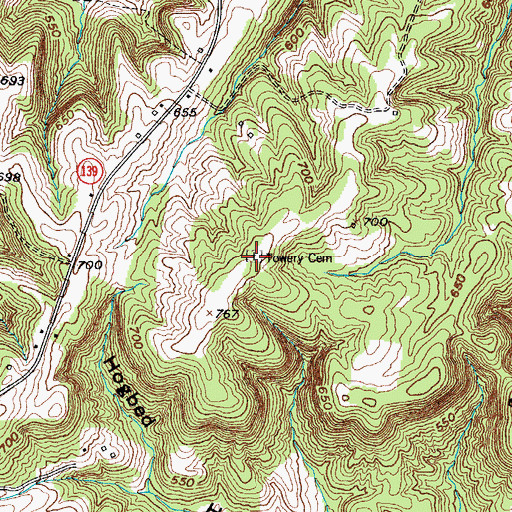 Topographic Map of Towery Cemetery, KY