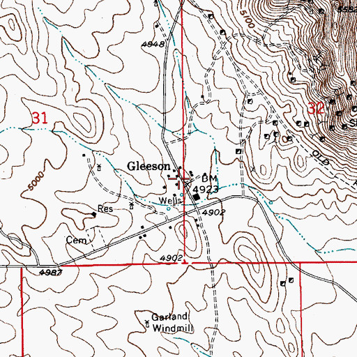 Topographic Map of Gleeson, AZ