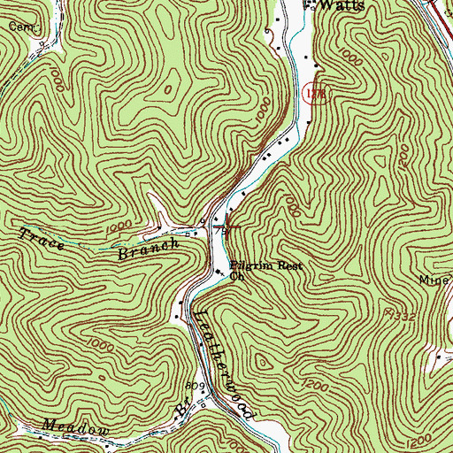 Topographic Map of Trace Branch, KY