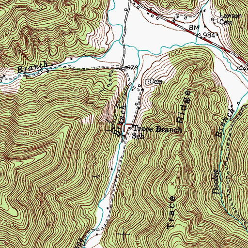 Topographic Map of Trace Branch School, KY