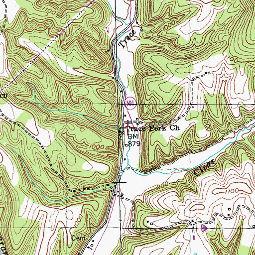 Topographic Map of Trace Fork Church, KY