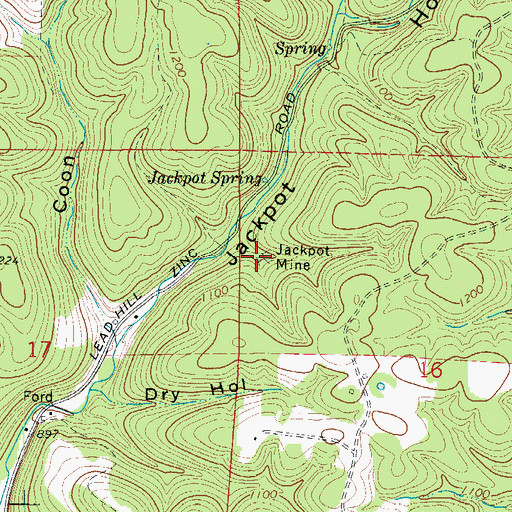 Topographic Map of Jackpot Mine, AR