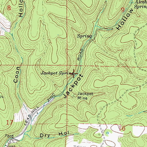 Topographic Map of Jackpot Spring, AR