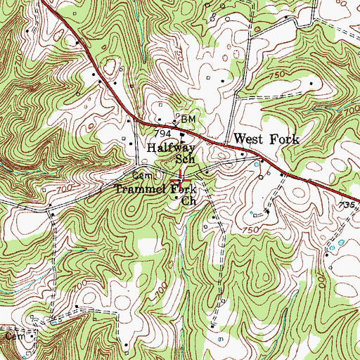 Topographic Map of Trammel Fork Missionary Baptist Church, KY