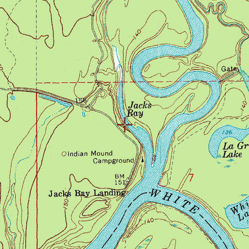 Topographic Map of Jacks Bay, AR
