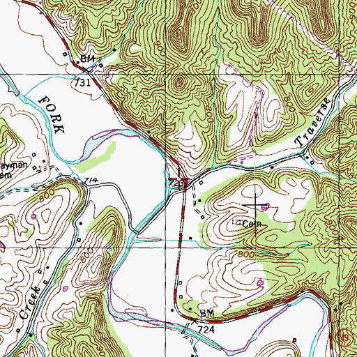 Topographic Map of Traverse Creek, KY