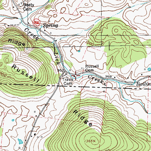 Topographic Map of Travis Cemetery, KY