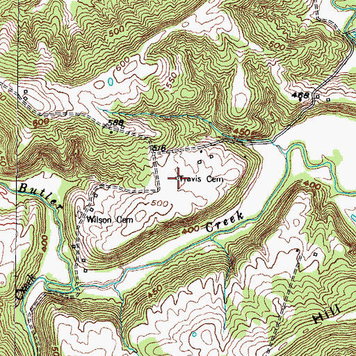 Topographic Map of Travis Cemetery, KY