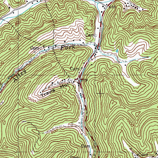 Topographic Map of Travis Hollow, KY