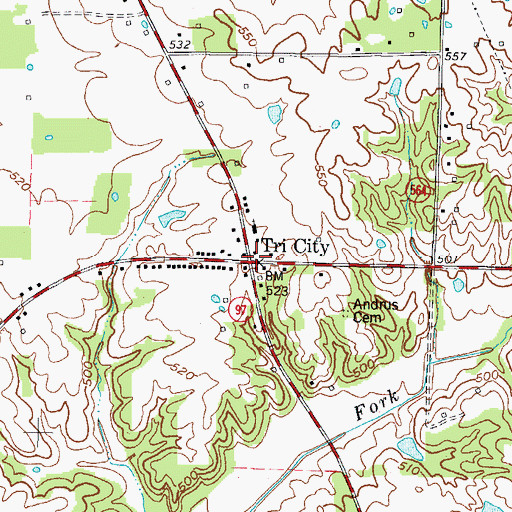 Topographic Map of Tri City, KY