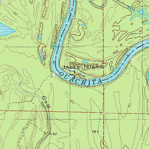 Topographic Map of Jacks Island, AR