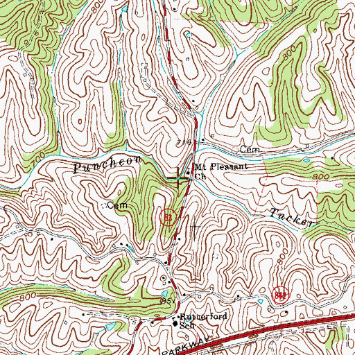 Topographic Map of Tucker Branch, KY