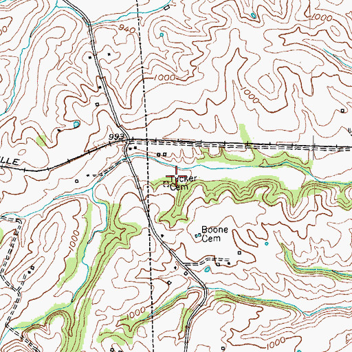 Topographic Map of Tucker Cemetery, KY