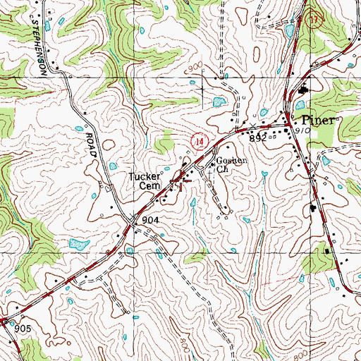 Topographic Map of Tucker Cemetery, KY