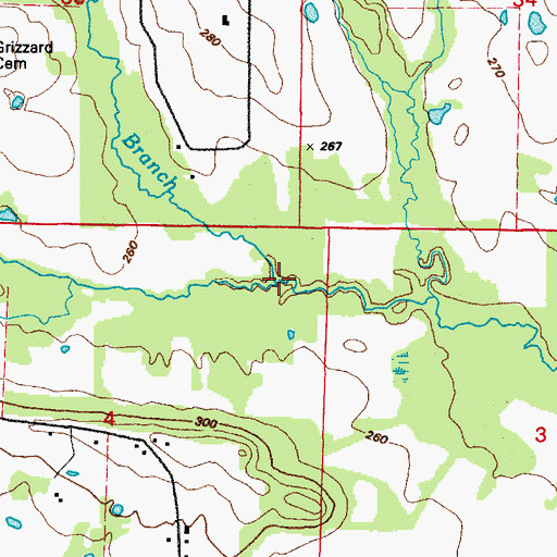 Topographic Map of Jackson Branch, AR