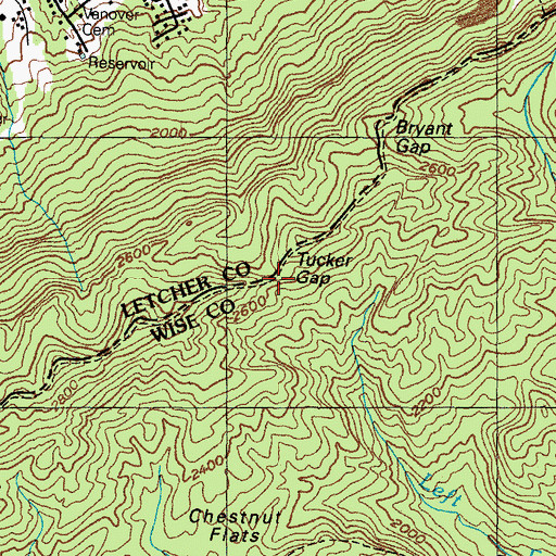 Topographic Map of Tucker Gap, KY