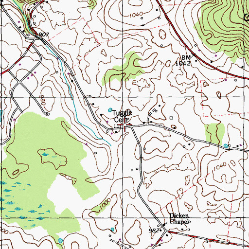 Topographic Map of Tuggle Cemetery, KY