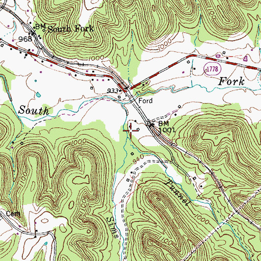 Topographic Map of Tunnel Creek, KY