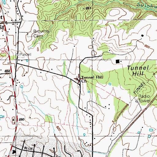 Topographic Map of Tunnel Hill Church, KY