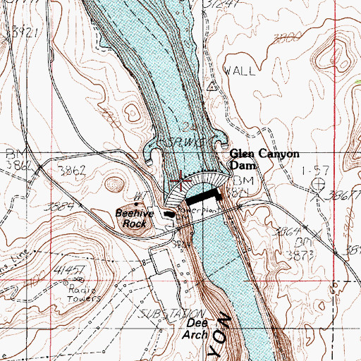 Topographic Map of Glen Canyon Dam, AZ