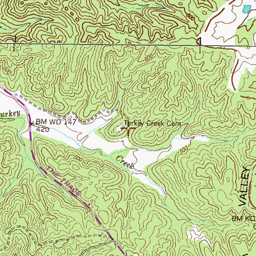 Topographic Map of Turkey Creek Cemetery, KY