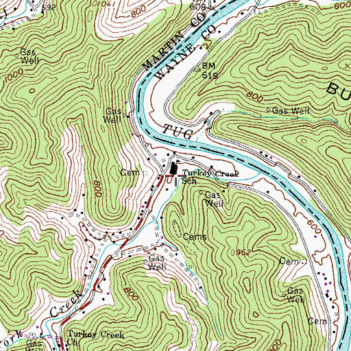 Topographic Map of Turkey Creek School, KY