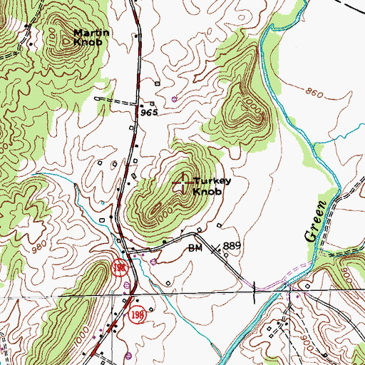 Topographic Map of Turkey Knob, KY