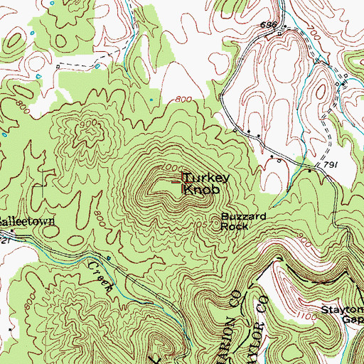 Topographic Map of Turkey Knob, KY