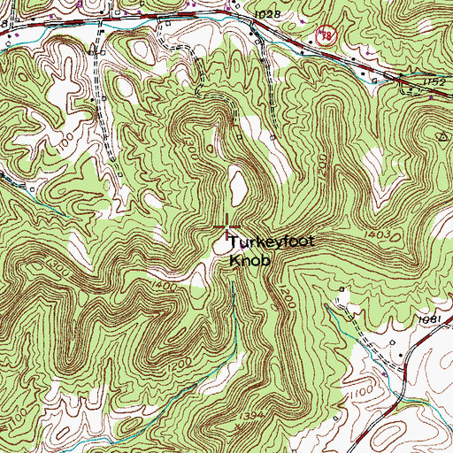 Topographic Map of Turkeyfoot Knob, KY