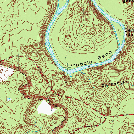 Topographic Map of Turnhole Bend, KY
