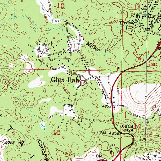Topographic Map of Glen Ilah, AZ