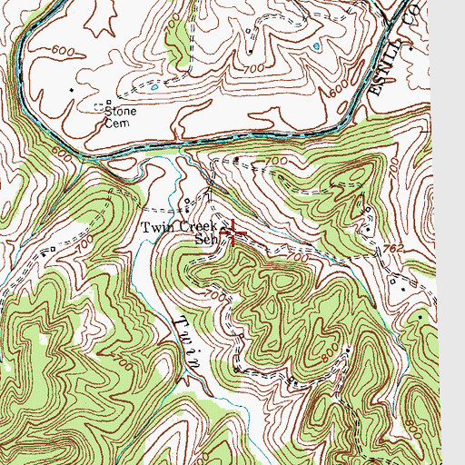 Topographic Map of Twin Creek School, KY
