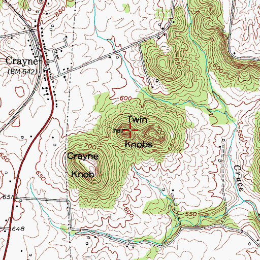 Topographic Map of Twin Knobs, KY