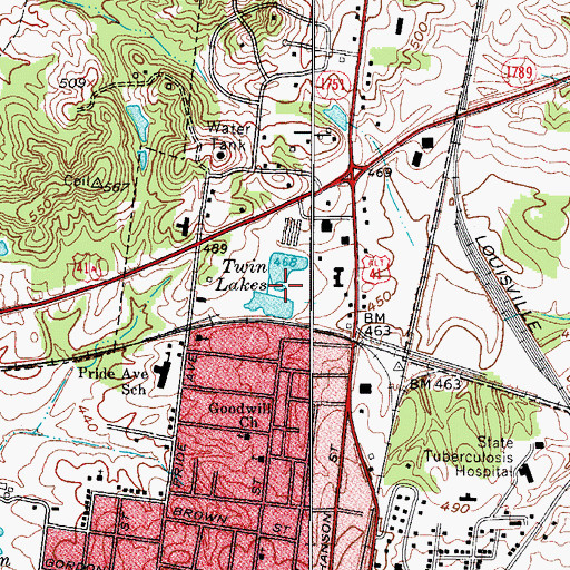 Topographic Map of Twin Lakes (historical), KY