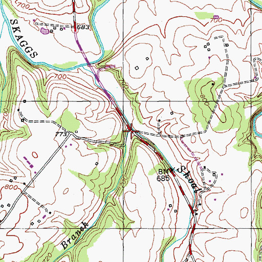 Topographic Map of Twitters Branch, KY