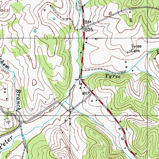 Topographic Map of Tyree Branch, KY