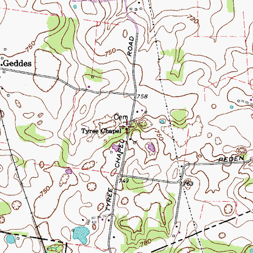 Topographic Map of Tyree Chapel, KY