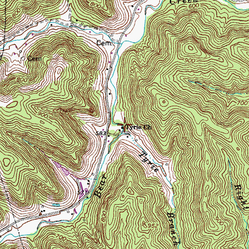 Topographic Map of Tyrie Church, KY