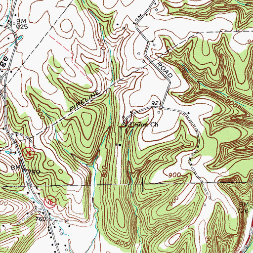 Topographic Map of Union Church, KY