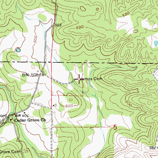 Topographic Map of James Cemetery, AR