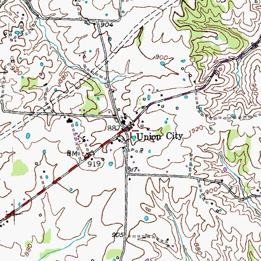 Topographic Map of Union City, KY