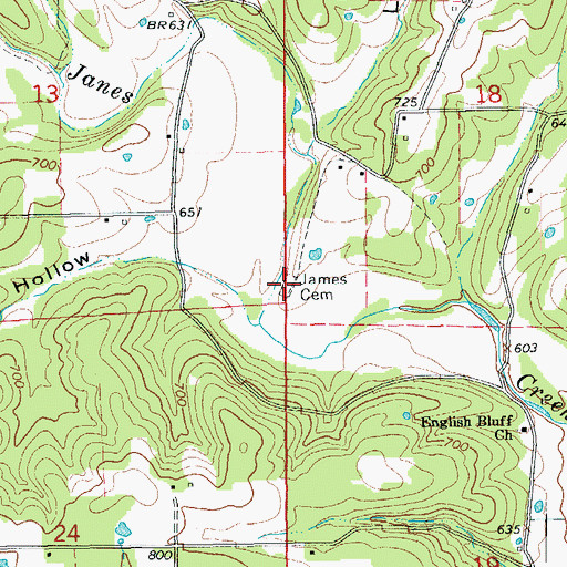 Topographic Map of James Cemetery, AR