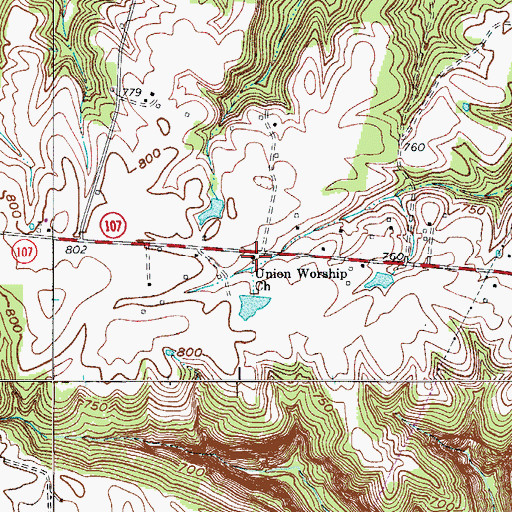 Topographic Map of Union Worship Church, KY