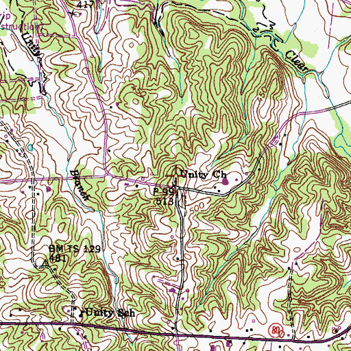 Topographic Map of Unity Cumberland Presbyterian Church, KY